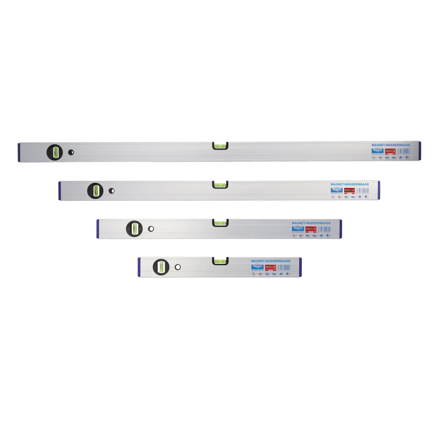 rabo aluminum magnetic spirit levels set of 4: 40 + 60 + 80 + 100cm spirit levels for precise horizontal and vertical measurements