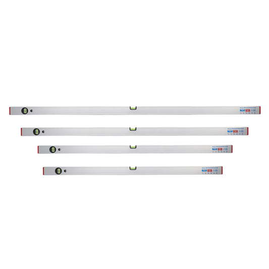 rabo aluminum spirit level set, 4-piece: 120 + 150 + 180 + 200cm, spirit levels for precise horizontal and vertical measurements