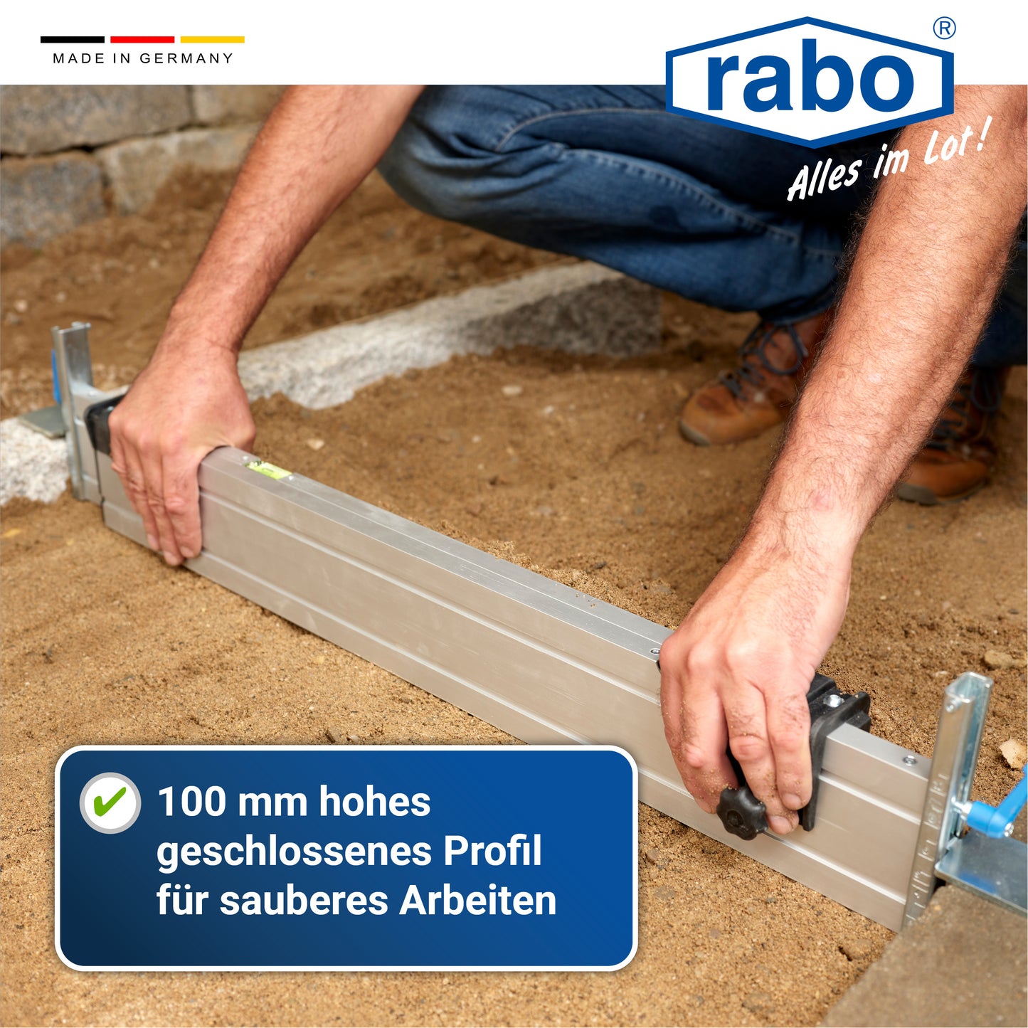rabo continuously adjustable screed rail with a working width of 0.50-0.80m for outdoor use with 2 variable height stops from 0-11 cm