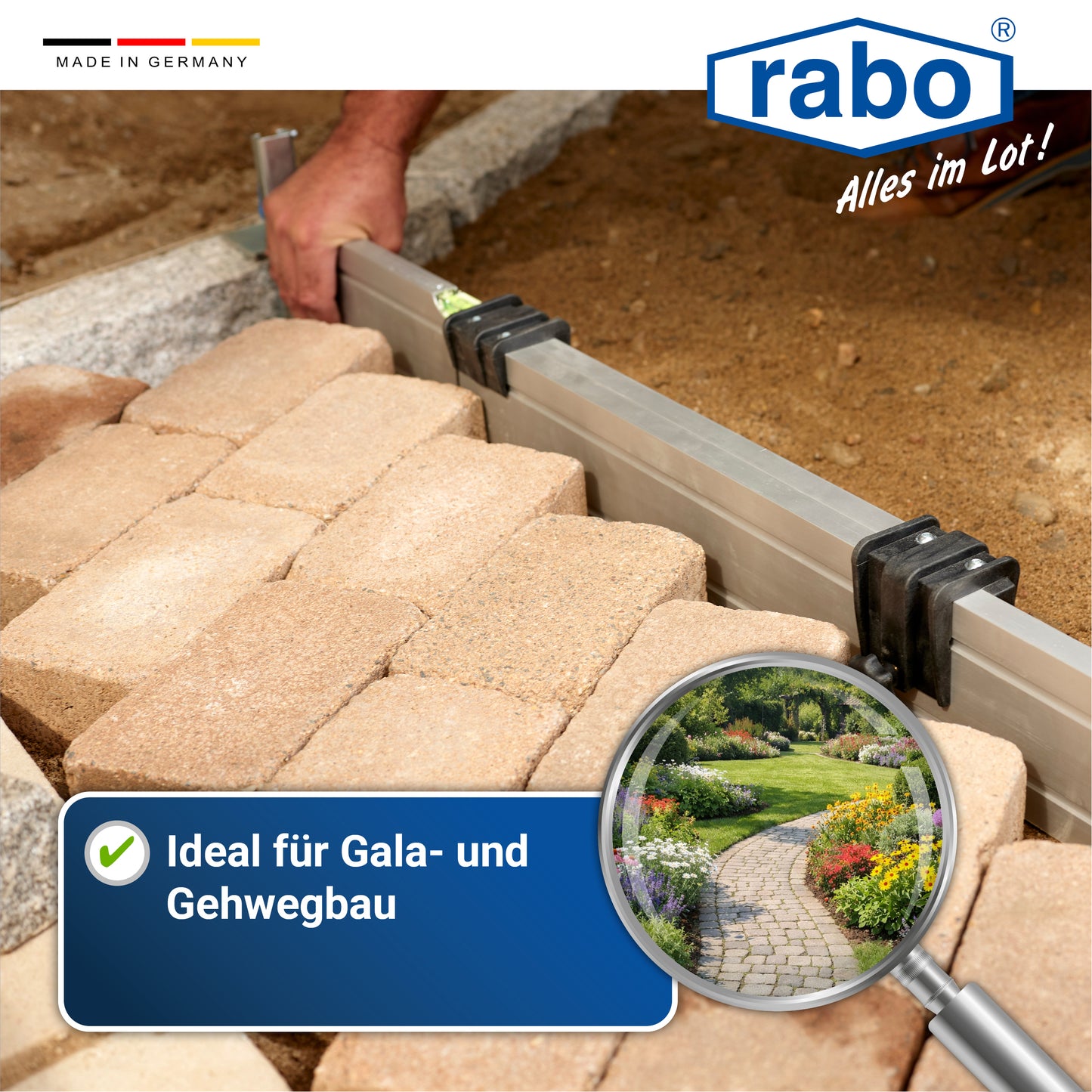 rabo continuously adjustable screed rail with a working width of 1.60-2.75m for outdoor use with 2 variable height stops from 0-11 cm