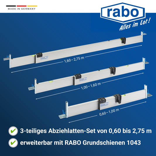 rabo Set B 3-part continuously adjustable leveling bars with a working width of 0.60-2.75m for outdoor use with 2 variable height stops from 0-11 cm each