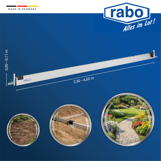 rabo continuously adjustable screed rail with a working width of 2.30-4.00m for outdoor use with 2 variable height stops from 0-11 cm