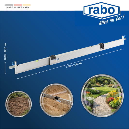 rabo continuously adjustable screed rail with a working width of 1.40-2.40m for outdoor use with 2 variable height stops from 0-11 cm