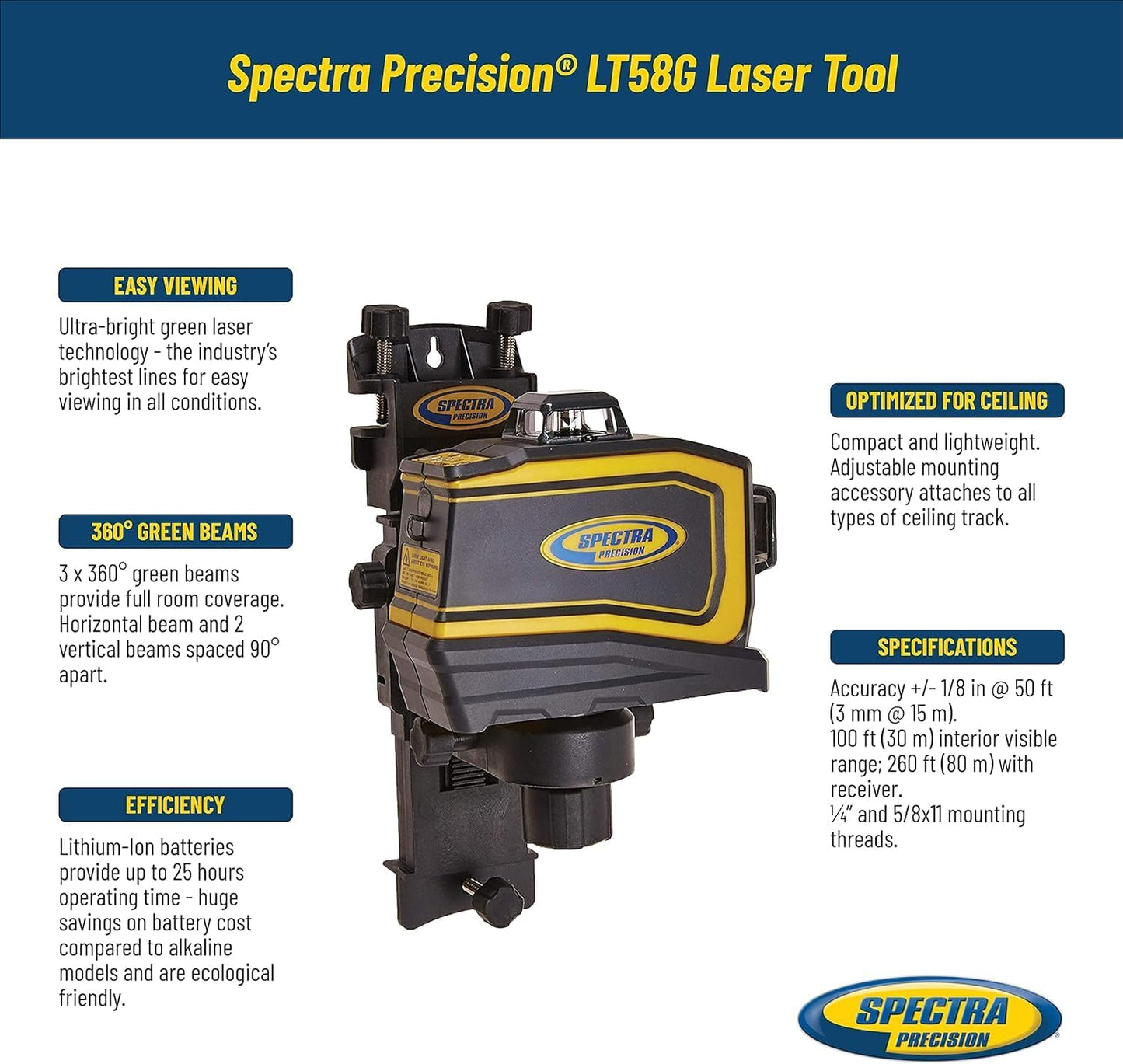 SpectraPrecision selbstnivellierender LT58G, grüner Laserstrahl | jeweils drei 360-Grad-Ebenen_