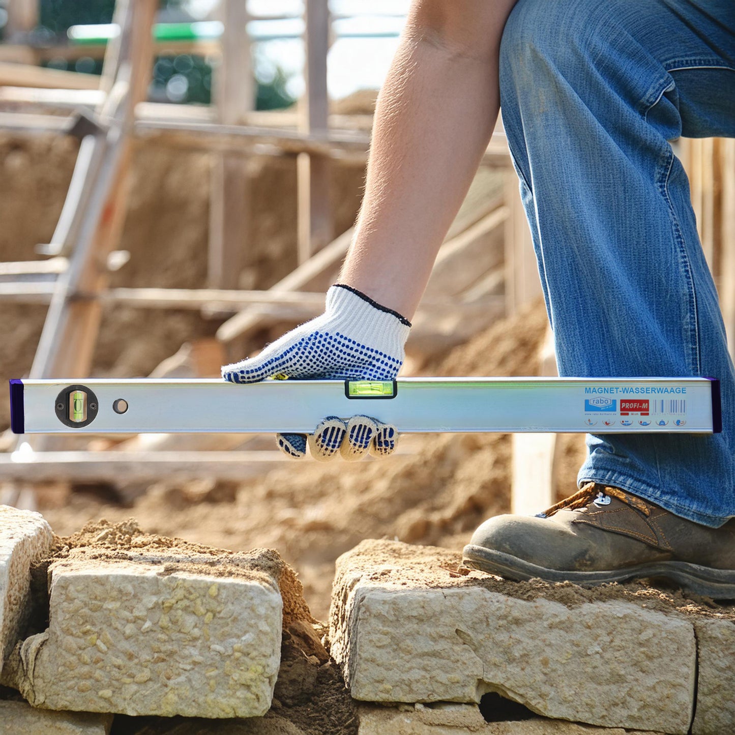 rabo aluminum magnetic spirit level 80 cm, spirit levels for precise horizontal and vertical measurements "Profi-M"