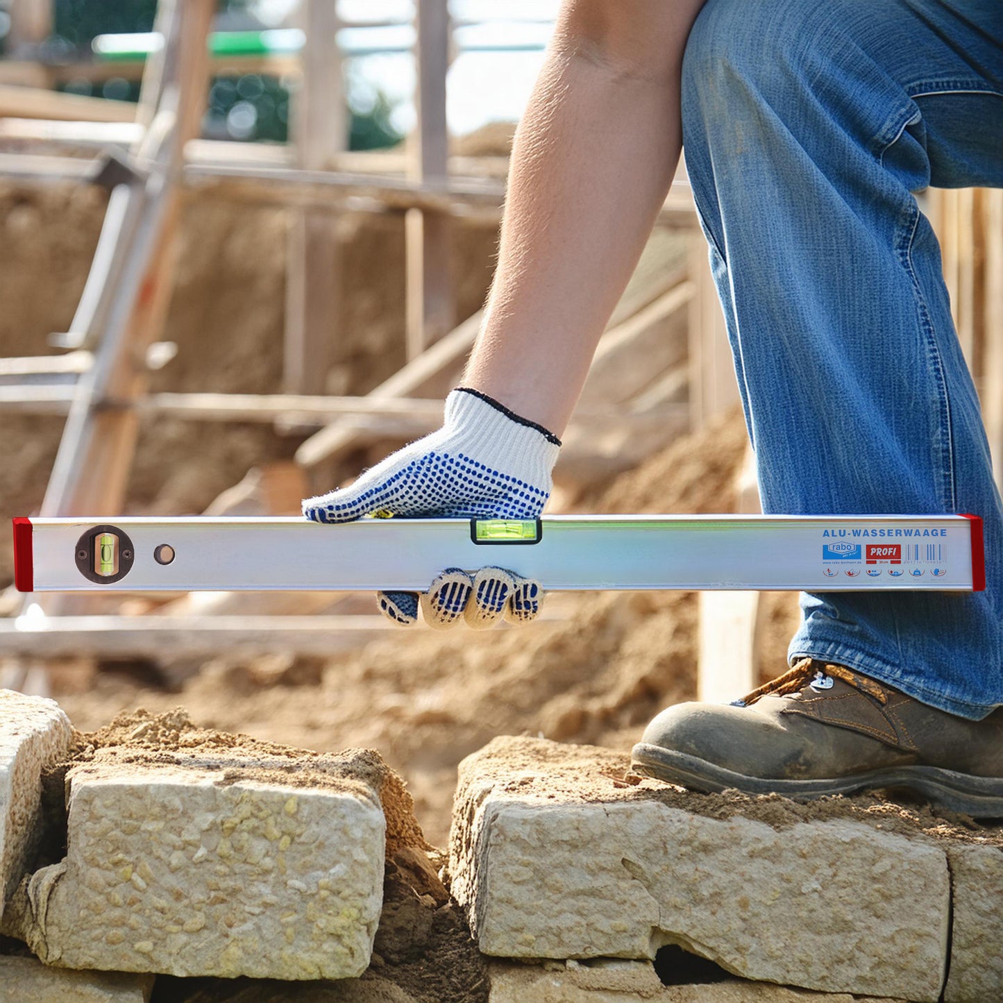 rabo aluminum spirit level 200 cm with 2 horizontal and vertical vials for precise horizontal and vertical measuring "Professional"