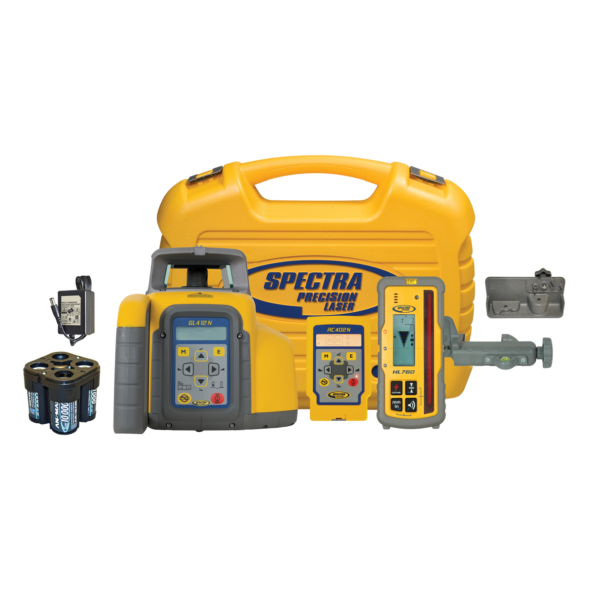 Spectra Einachsneigungslaser GL412N im Set mit RC402N, HL760, Halterung, Vertikaladapter und Ladegerät