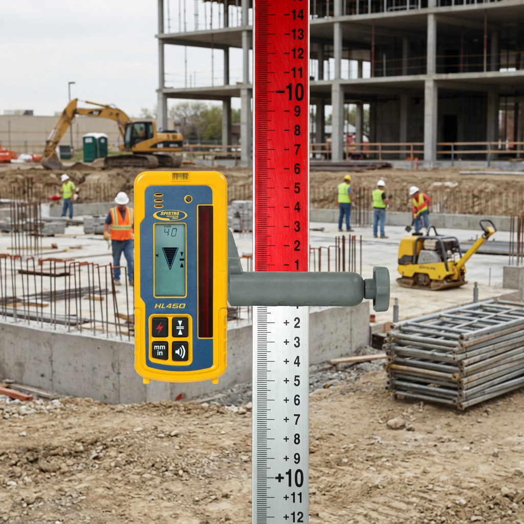 Récepteur portable Spectra HL450 | Récepteur laser précis avec affichage numérique | construction robuste pour chantiers | Écran LCD 2 faces avec adaptateur C45