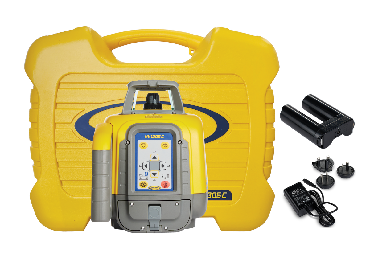 Spectra Rotationslaser HV1305C mit Stativ, Horizontal-/Vertikallaser mit NiMH-Akkus, Flachkopfstativ und Systemkoffer, startklar für die Baustelle