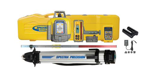 Spectra Rotationslaser HV1305C mit Stativ, Horizontal-/Vertikallaser mit NiMH-Akkus, Flachkopfstativ und Systemkoffer, startklar für die Baustelle