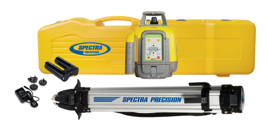 Spectra Rotationslaser HV1305GC mit Stativ, Horizontal-/Vertikallaser mit NiMH-Akkus, Flachkopfstativ und Systemkoffer