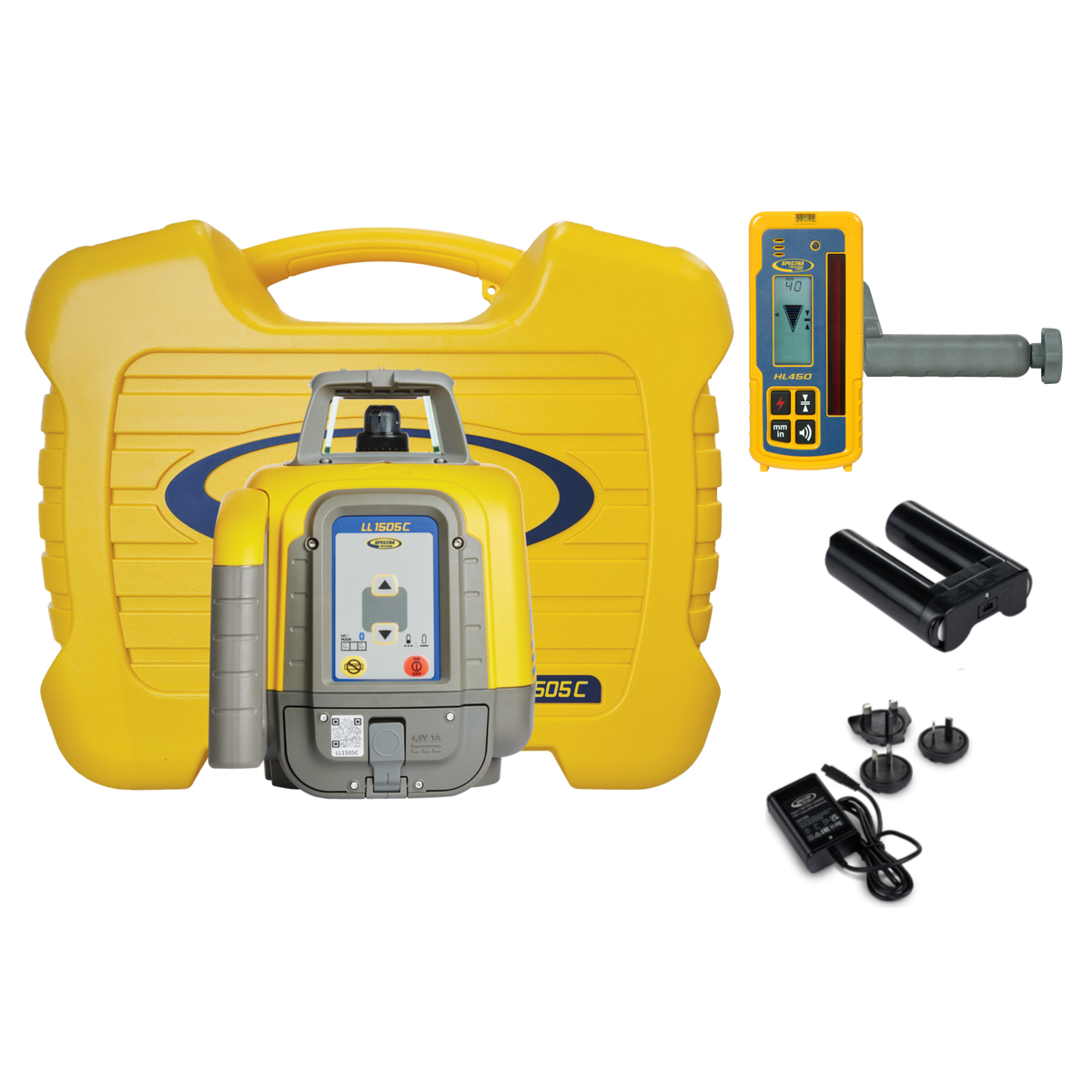 Spectra Rotationslaser LL1505C-4 im Set mit HL450, Halterung C45, NiMH-Akkus und Ladegerät