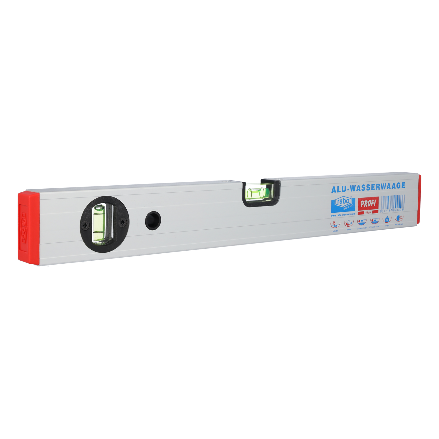 rabo aluminum spirit level 200 cm with 2 horizontal and vertical vials for precise horizontal and vertical measuring "Professional"