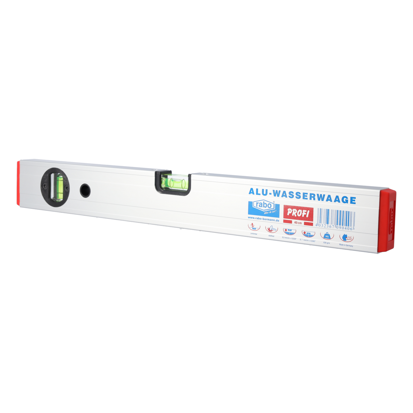 rabo aluminum spirit level 200 cm with 2 horizontal and vertical vials for precise horizontal and vertical measuring "Professional"